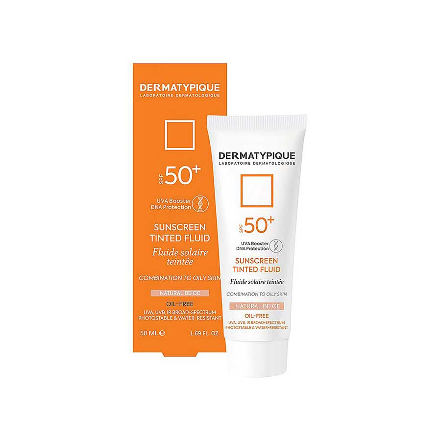 ضد آفتاب رنگی پوست چرب درماتیپیک spf 50 (بژ طبیعی)SUNSCREEN TINTED FLUID DERMATYPIQUE